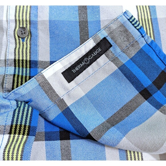 Oakley Men's Small Flannel Shirt Thermogauge Blue Yellow White Check Plaid - Picture 4 of 10